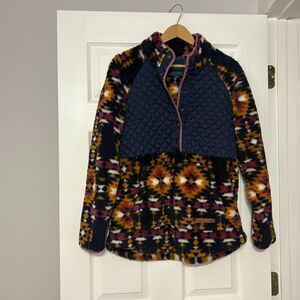 Simply Southern Quilted Fleece Pullover Womens L Aztec Print Navy Orange